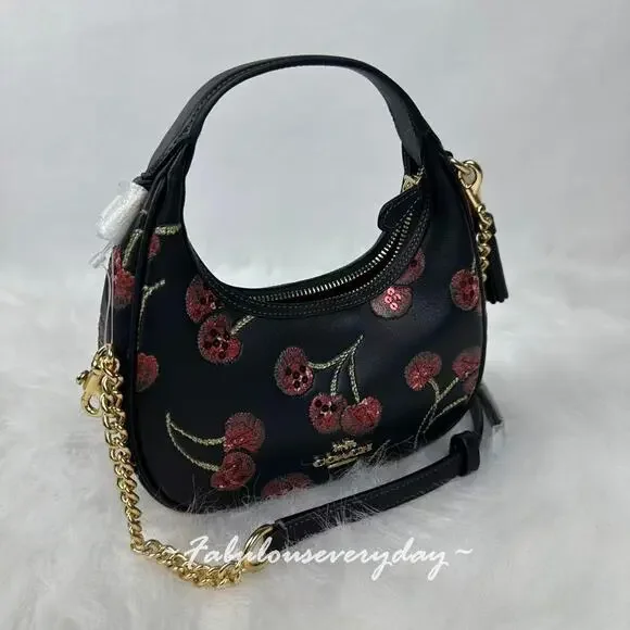 Coach Carmen Mini Crossbody Bag With Cherry Print In Leather/Gold/Black CCZ22 - Picture 2 of 8